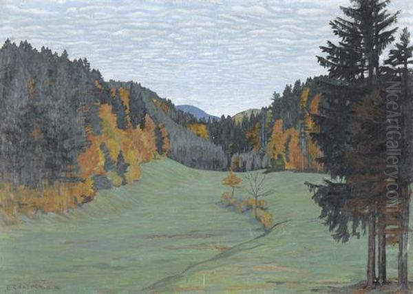 Herbstliche Waldlichtung In Hugeliger Landschaft Oil Painting by Emil Cardinaux