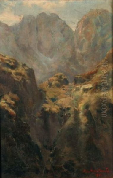 The way to Morskie Oko over Zawrat. Oil Painting by Aleksander Mroczkowski