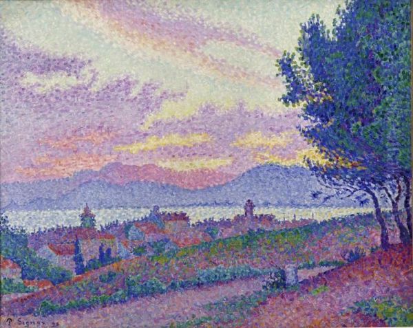 Vue de Saint-Tropez, coucher de soleil au bois de pins Oil Painting by Paul Signac