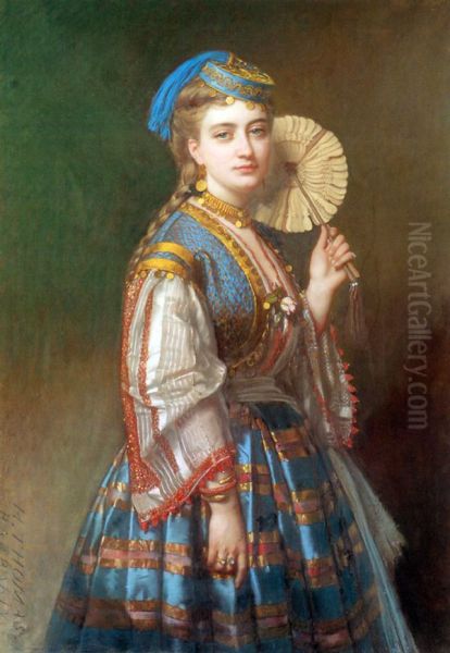 Portrait de dame habillee a l'ottomane Oil Painting by Thomas de Barbarin