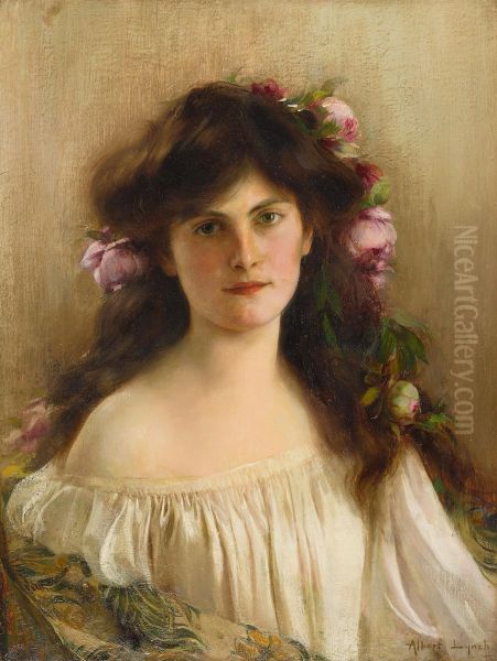 A portrait of a maiden Oil Painting by Albert Lynch