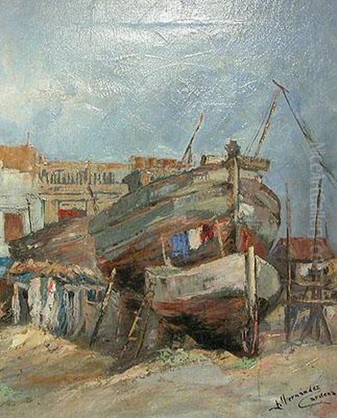 Barcas En Reparacion Oil Painting by Joan Cardona