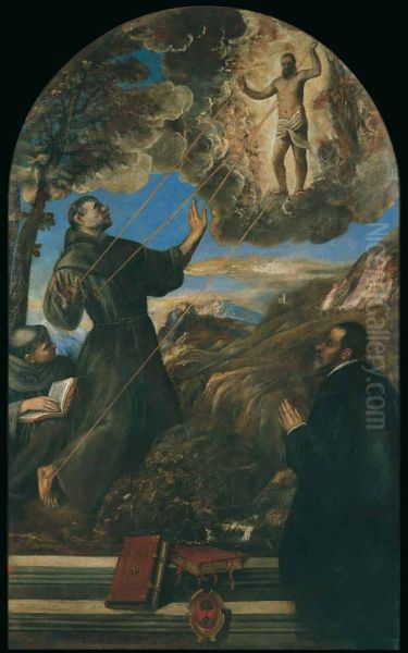 Saint Francis of Assisi receiving the stigmata Oil Painting by Titian