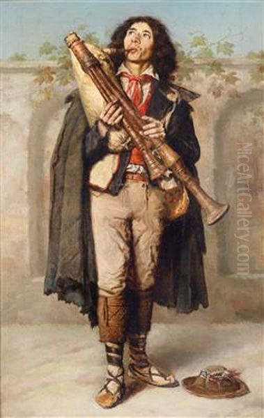 A young bagpipe player Oil Painting by Filippo Indoni