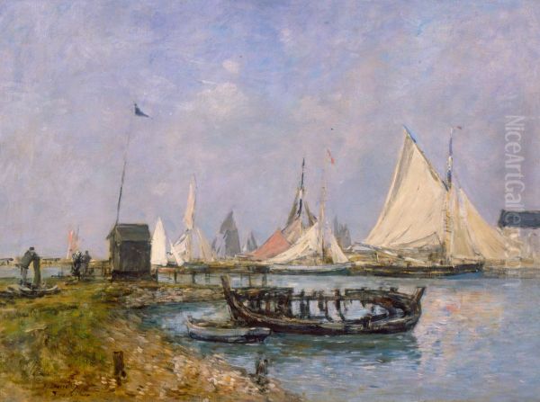 Trouville - Entrance of the port Oil Painting by Eugene Louis Boudin