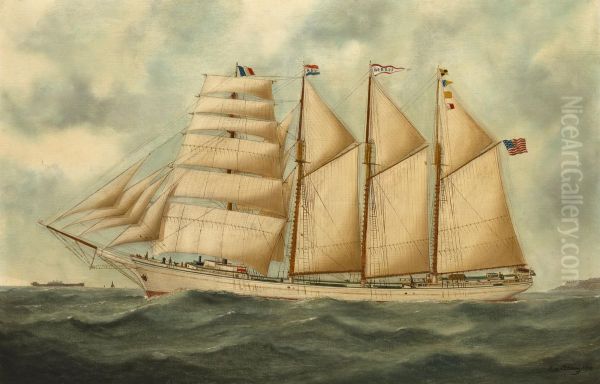 The barquentine HERDIS of the American Star Line Oil Painting by Edouard Adam