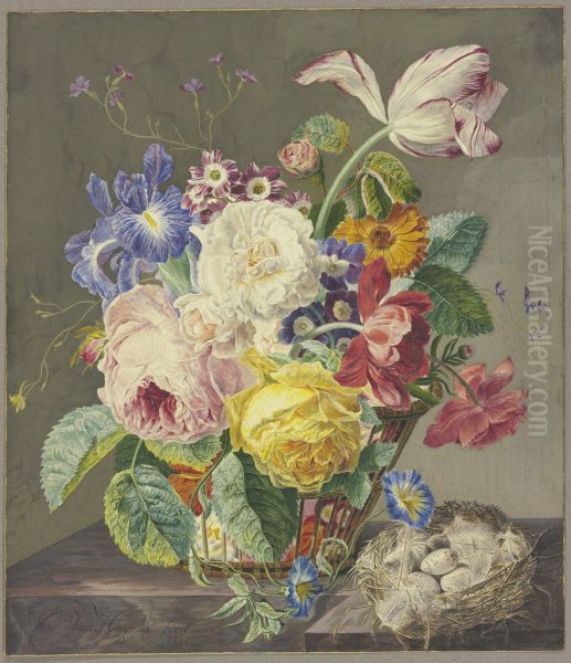 Blumenstillleben mit Vogeleiern Oil Painting by Jan Van Huysum