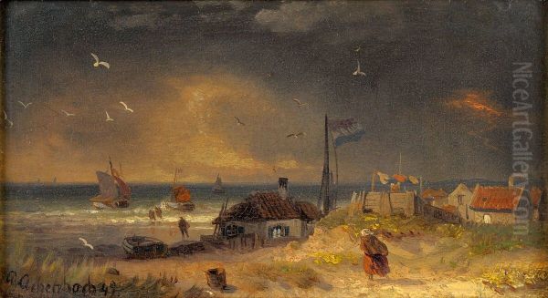 Storm aan de Hollandse kust Oil Painting by Andreas Achenbach