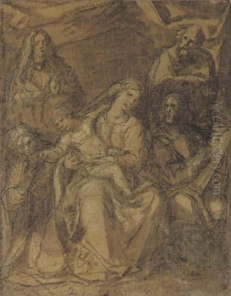 The Madonna And Child With Saints Mary Magdalene, Catherine, Joseph And Luke Oil Painting by Vicente Carducho