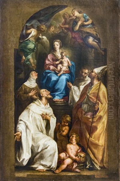 Madonna on the throne and saints Oil Painting by Pompeo Batoni