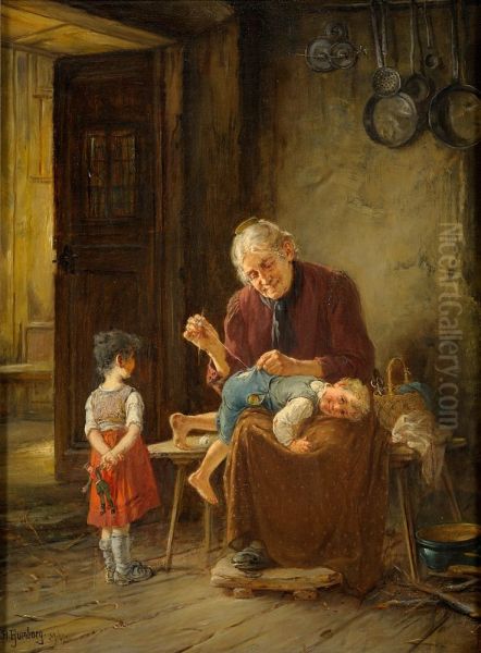 Grossmutter ist die Beste. Oil Painting by Adolf Humborg