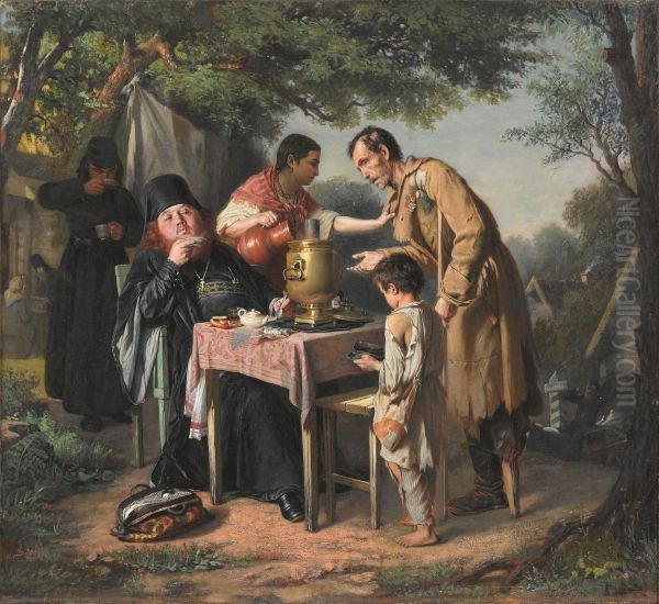 Tea-Party in Mytishchi near Moscow Oil Painting by Vasily Perov