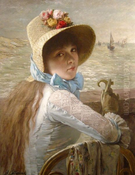 Young Girl at the Seaside Oil Painting by Agapit Stevens