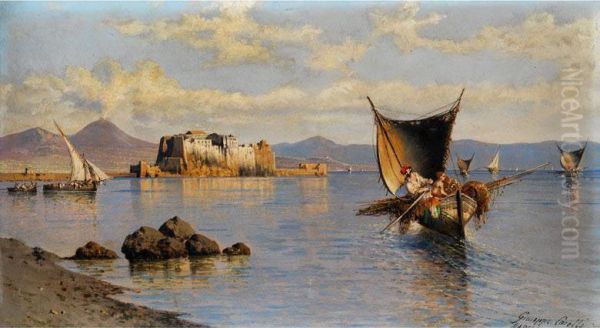 Ansicht Der Bucht Von Neapel Mit Dem Palazzo Donnanna Oil Painting by Giuseppe Carelli