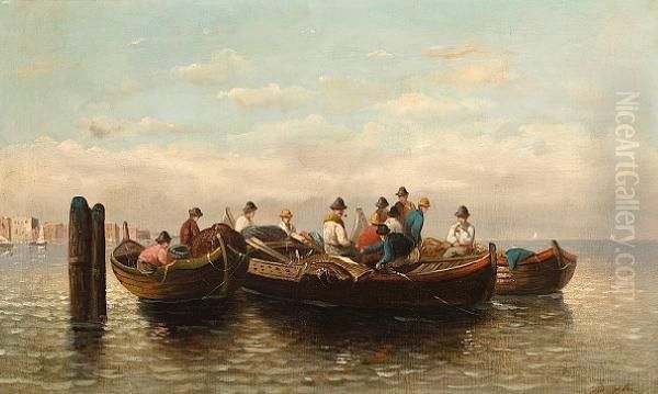 Fisherman Rafted, Taking A Break Oil Painting by Giuseppe Carelli