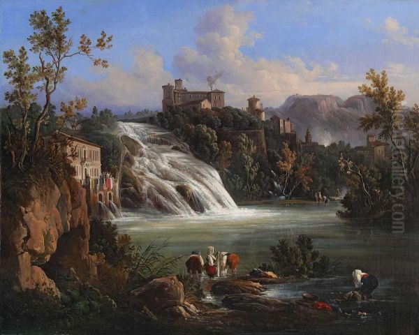 Isola Del Liri - Blick Auf Die Cascata Del Valcatoio Oil Painting by Raffaele Carelli