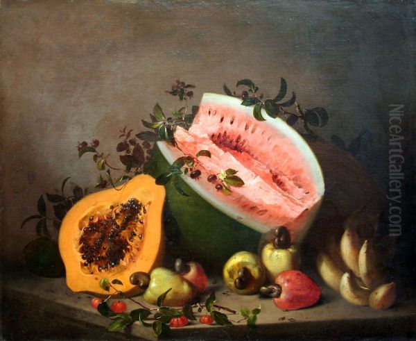 Papaya and watermelon Oil Painting by Agostinho Jose da Mota