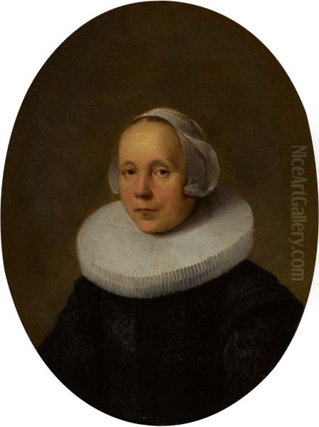 Portrait of a woman (monogrammed lower left with DVL) Oil Painting by Dirck Van Der Lisse