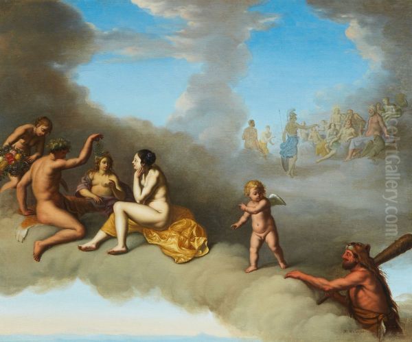 An assembly of the Gods with the Apotheosis of Hercules Oil Painting by Daniel Vertangen