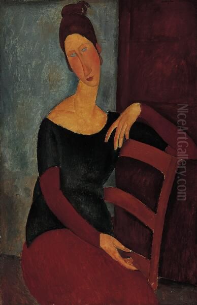 The Artist's Wife, Jeanne Hebuterne Oil Painting by Amedeo Modigliani