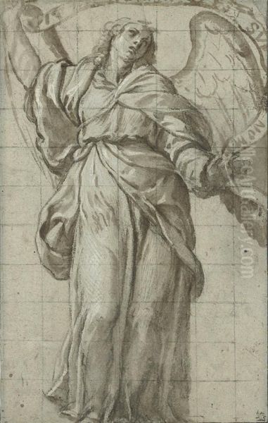 An Angel Holding A Scroll Oil Painting by Domenico Caresana