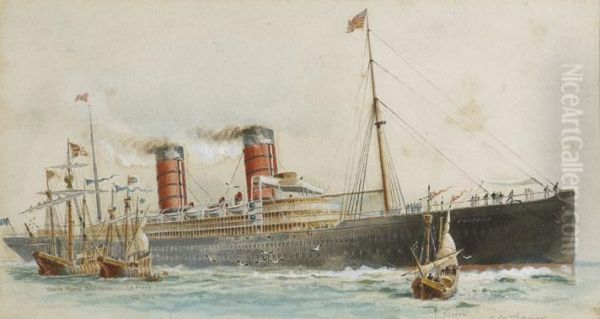 Rms Campania Oil Painting by Joseph Carey Carey