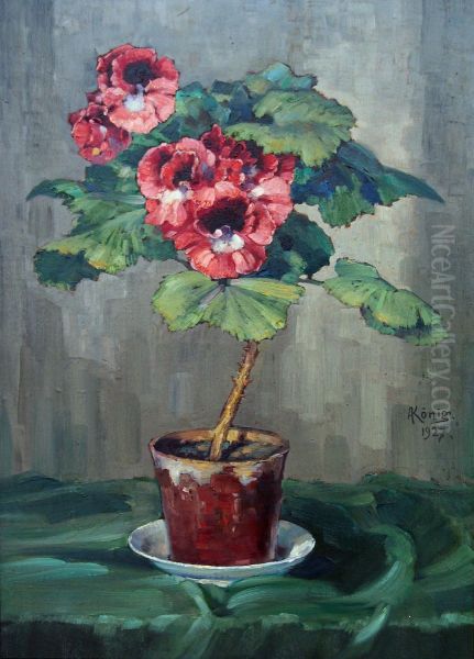 Blume im Topf (Pelargonie) Oil Painting by Albert Konig