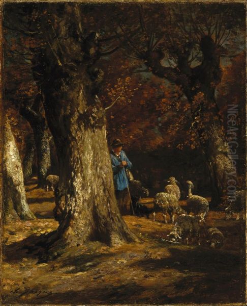 The Old Forest Oil Painting by Charles Jacque