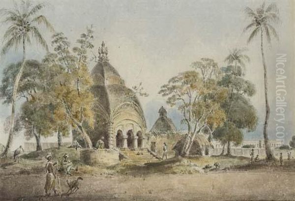 A Hindoo Temple And European Military Hospital At Chouringee, Calcutta, Oct. 19, 1809.; And Banyan Tree Near Raniserai, Dec. 7, 1810. Oil Painting by Peter, General Carey