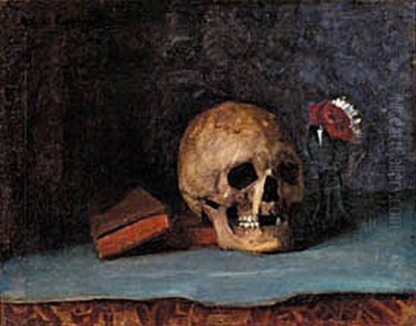 Still life with a scull. Oil Painting by Albert Gottschalk