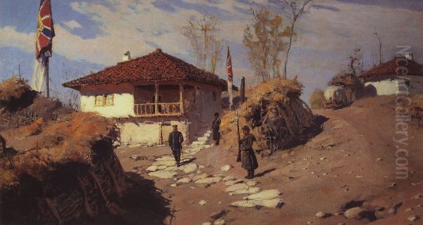 Glavnaa kvartira komanduusego Rusukskim otradom v Brestovce Oil Painting by Vasily Polenov