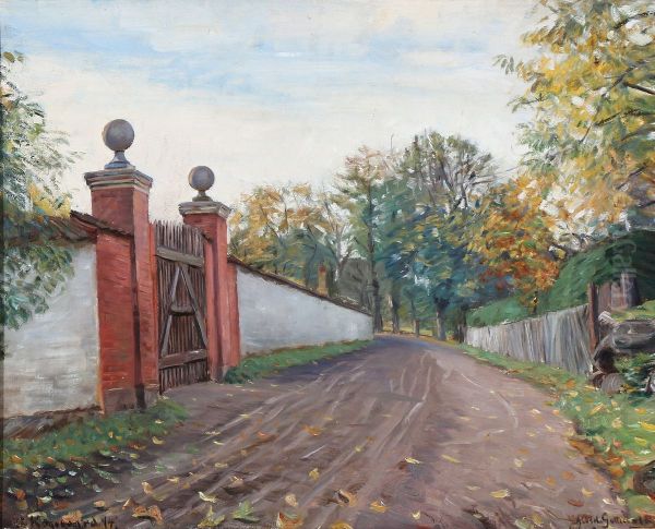 An old Garden Gate, Kogegaard. Oil Painting by Albert Gottschalk