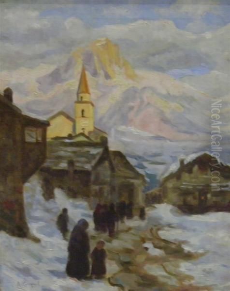 Paesaggio Con Neve Oil Painting by Vittore Antonio Cargnel