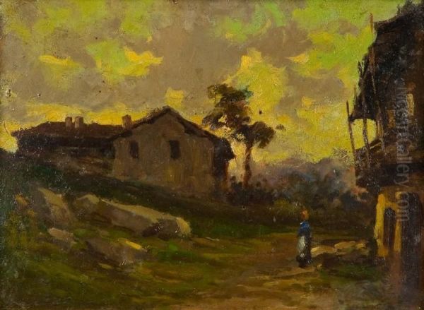 Paesaggio Con Figura Oil Painting by Vittore Antonio Cargnel