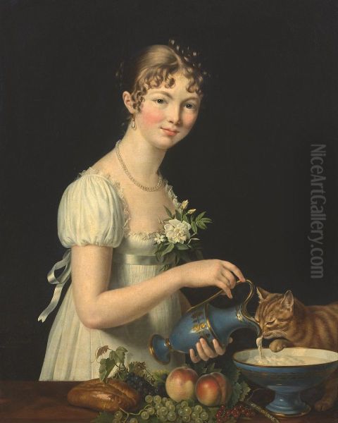 The Cat's Breakfast Oil Painting by Marie-Victoire Lemoine