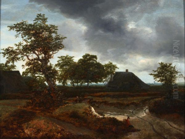 Landscape with cottages Oil Painting by Jacob Van Ruisdael