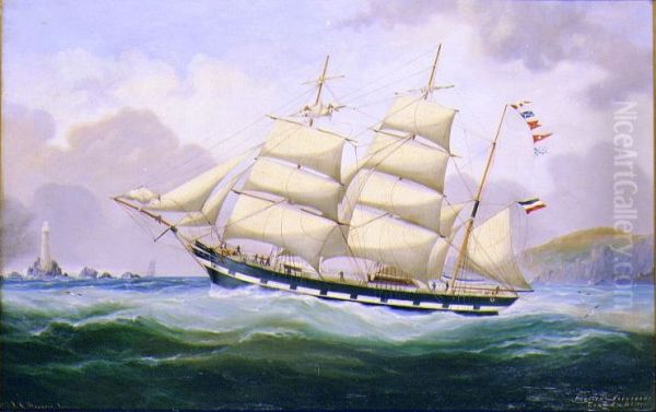 Ship Portrait of the German Bark BOBSIEN-KAEGSDORF (of Rostock) Capt. L. Moller Oil Painting by unknown