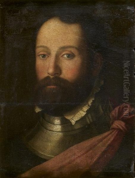 Portrait Du Comte Clement Pietra
 Panneau De Noyer, Deux Planches, Agrandi En Bas Et En Haut Oil Painting by Giovanni De' Busi Cariani