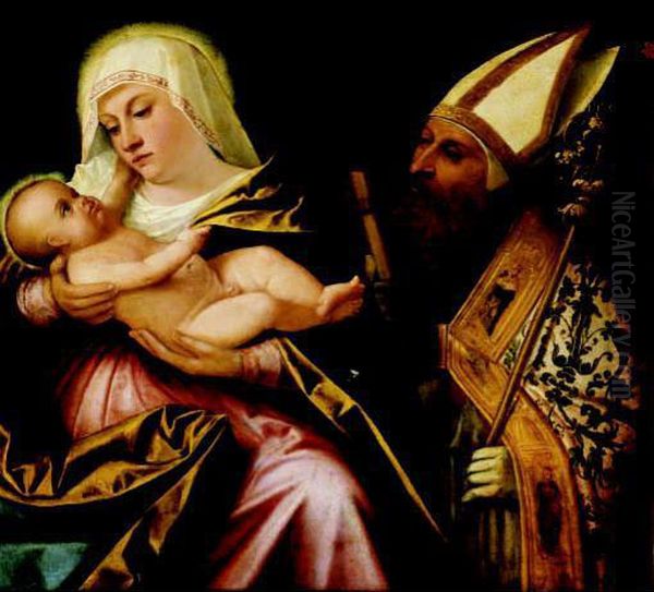 Madonna Con Il Bambino, San Girolamo E Sant'agostino Oil Painting by Giovanni De' Busi Cariani