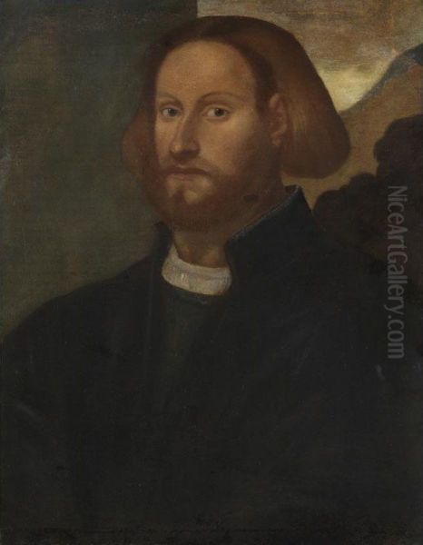 Ritratto Di Gentiluomo Con Barba, Su Un Paesaggio Oil Painting by Giovanni De' Busi Cariani