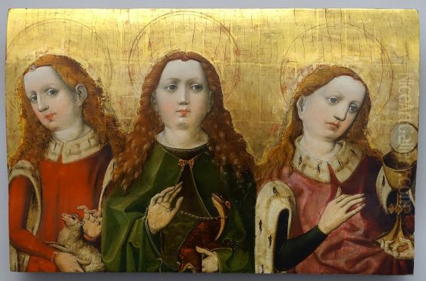 Hll. Agnes, Margaretha und Barbara aus der Augustinereremitenklosterkirche St. Veit, Nurnberg Oil Painting by Master of the Tucher Altarpiece