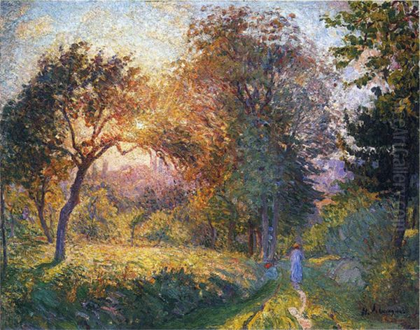 Girl in the Forest at Sunset Oil Painting by Henri Lebasque