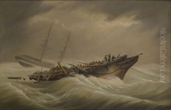 H.M.S. 'Serpent' dismasted in a violent squall off Spithead, 1st December 1836 Oil Painting by John Christian Schetky