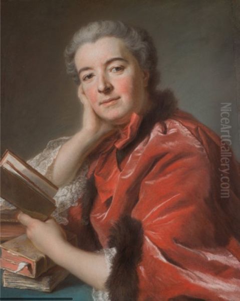 Portrait de Mme Rouille de l'Estang Oil Painting by Maurice Quentin de La Tour