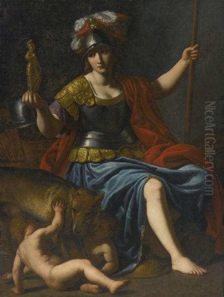 Bellona with Romulus   and  Remus Oil Painting by Alessandro Turchi