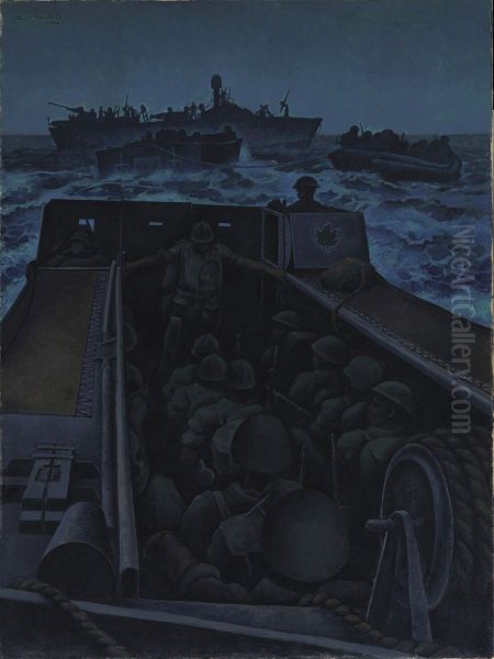 Landing Craft Assault Off Southern France Oil Painting by Alex Colville