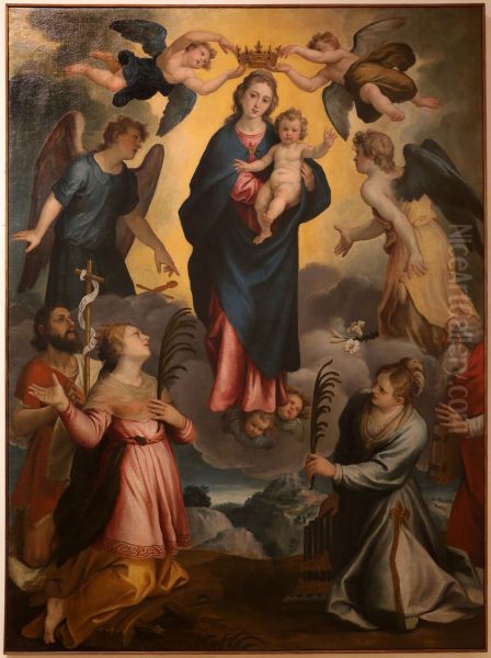 madonna col bambino in gloria tra santi Oil Painting by Alessandro Turchi