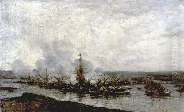 The Battle of Gangut (2) Oil Painting by Alexey Bogolyubov