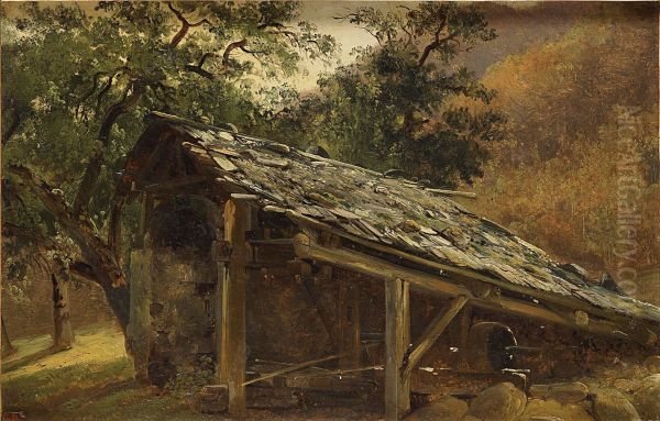 Fabrique dans le Valais Oil Painting by Alexandre Calame