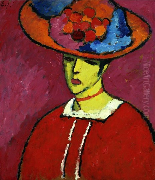 Schokko with wide-brimmed hat Oil Painting by Alexej von Jawlensky